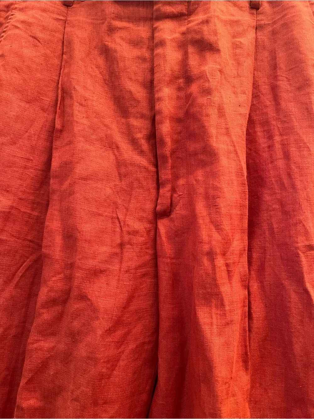 INSERCH Mens Vintage 100% Linen Pants Size 32 Burnt Orange Cuffs Pockets Pleats